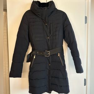 Zara navy blue puffer coat with belt